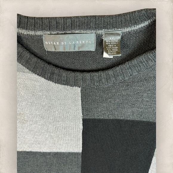 Oscar De La Renta Grandpa Sweater Men XXL Gray Black Colorblock Acrylic Blend - Picture 2 of 3